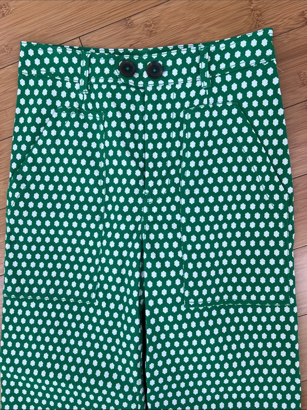 Maeve Green & White print Pants size 2 coulette cropped - Picture 3 of 6
